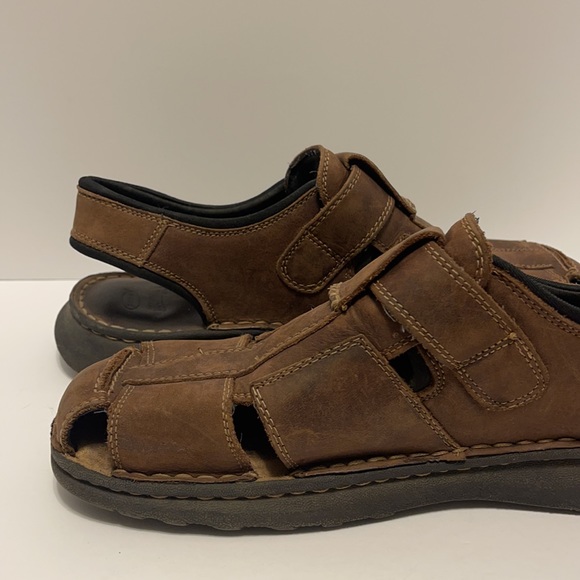Dr. Scholl’s Men’s Size 12 Brown Leather Fisherman Closed Toe Hook & Loop Sandal - Picture 9 of 11